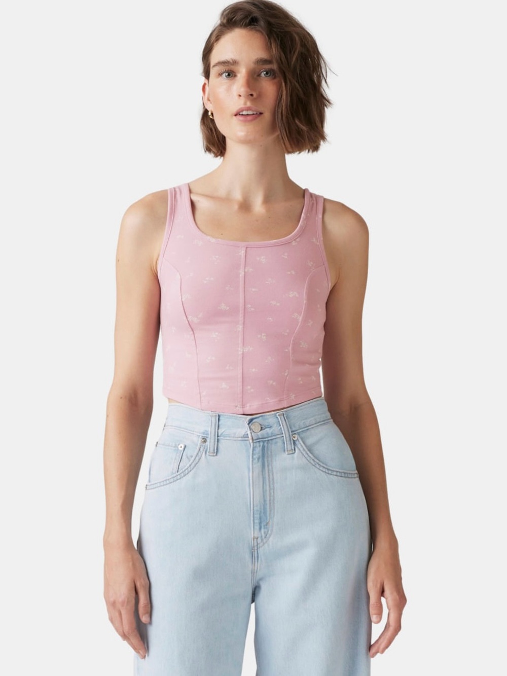 Levi’s NWT Lyra Tank Top Pink Floral Ditsy Print Cropped Corset Style Size XL